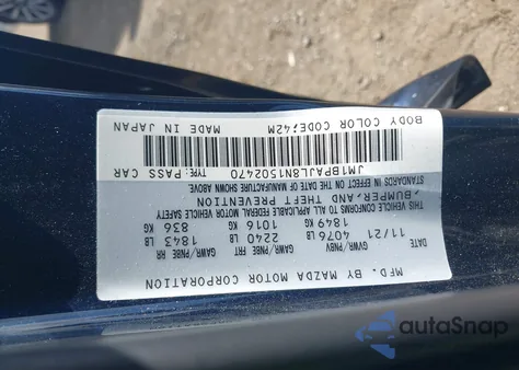 2022 Mazda Mazda3 2.5 S z USA, uszkodzony, nr VIN JM1BPAJL8N1502470